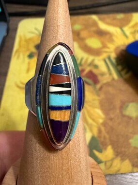 925 Native multi-stone inlay ring by Calvin Begay